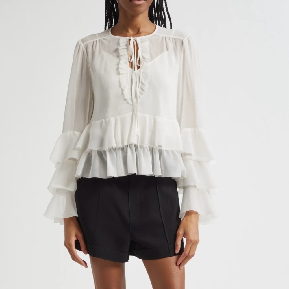 Cinq à Sept Steffina Ruffle Blouse Boho Festival Ivory Size XL NWOT - Picture 5 of 9